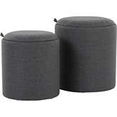 Tray Nesting Ottoman Set in Charcoal Gray Fabric & Natural Wood